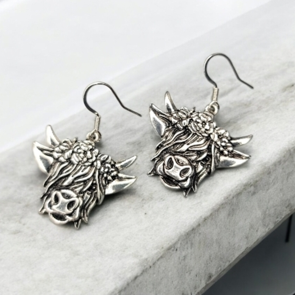 Silver Cow Earrings